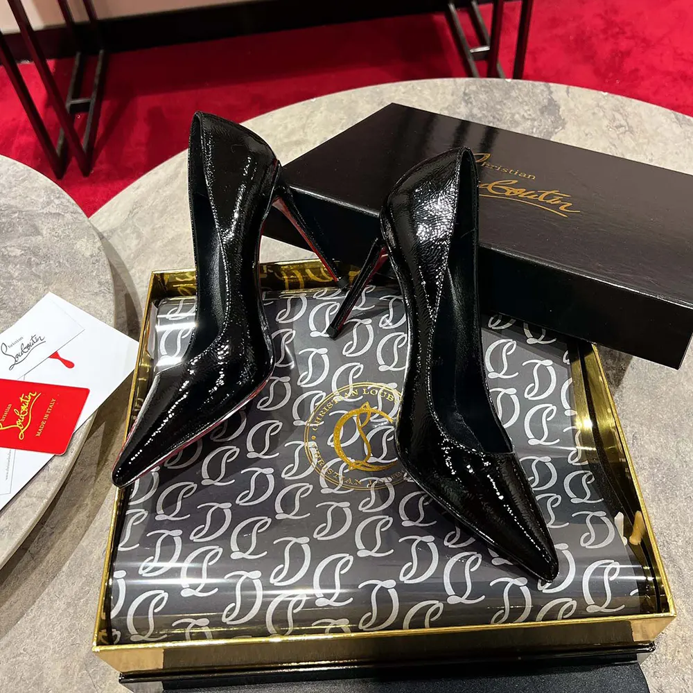 Christian Louboutin Women Kate 100 mm Pumps Star Textured Laminated Calf Leather-Black - image 4