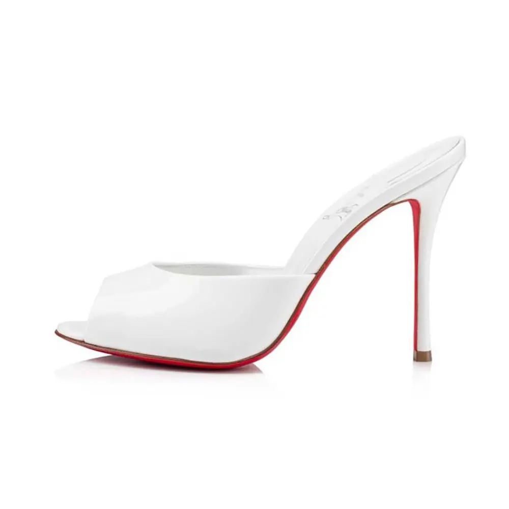 Side view of Christian Louboutin Women Me Dolly 100 mm Mules Patent Calf-White