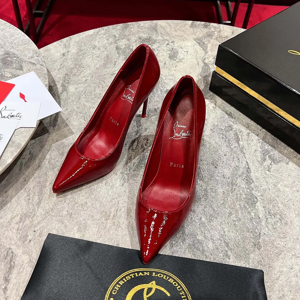 Rear view showing stiletto heel and signature red sole on So Kate pumps