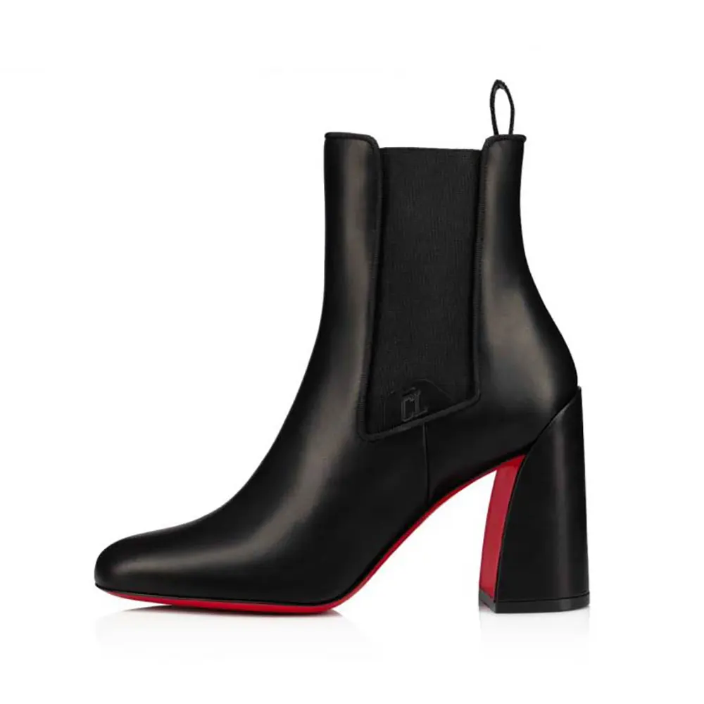 Side profile of Christian Louboutin Women Turelastic 85 mm Low Boots Calf Leather-Black