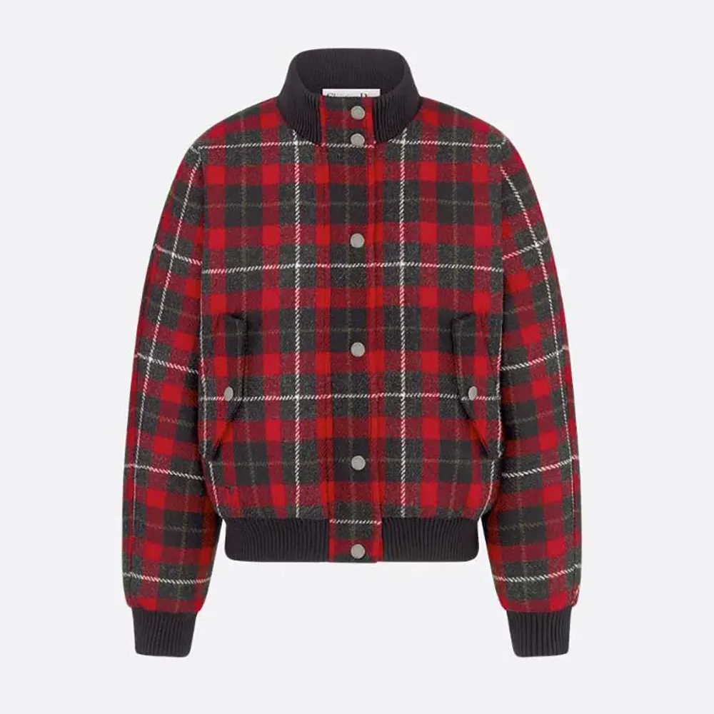 Front view of Dior Women Cannage Bomber Jacket with Vest in red check