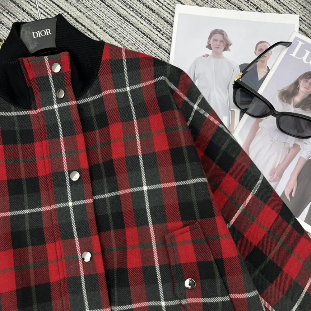 Dior Women Cannage Bomber Jacket with Vest Red, Gray and Black Check’n’Dior Virgin Wool - image 9