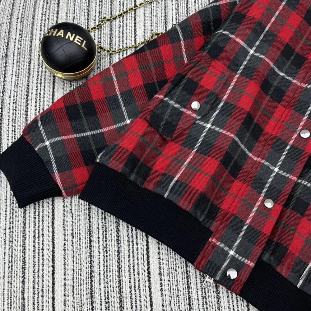 Dior Women Cannage Bomber Jacket with Vest Red, Gray and Black Check’n’Dior Virgin Wool - image 8