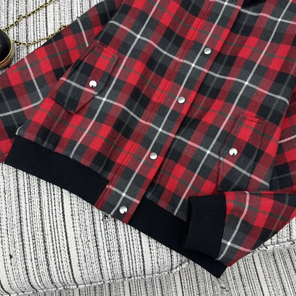 Dior Women Cannage Bomber Jacket with Vest Red, Gray and Black Check’n’Dior Virgin Wool - image 7