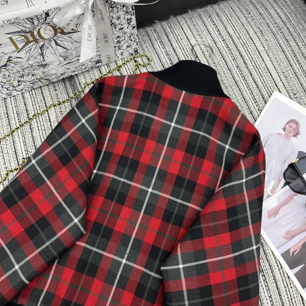 Dior Women Cannage Bomber Jacket with Vest Red, Gray and Black Check’n’Dior Virgin Wool - image 5