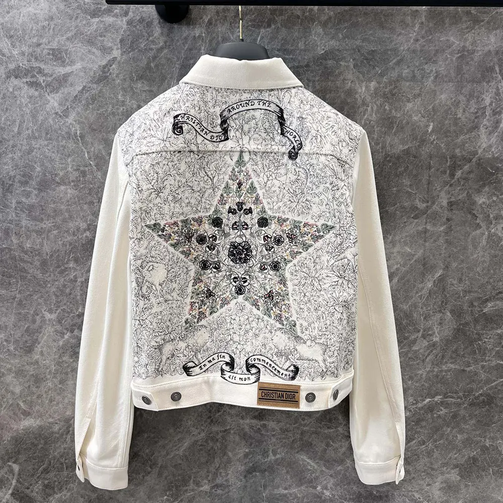 Side angle showing silhouette of Dior Women Jacket White Cotton Denim