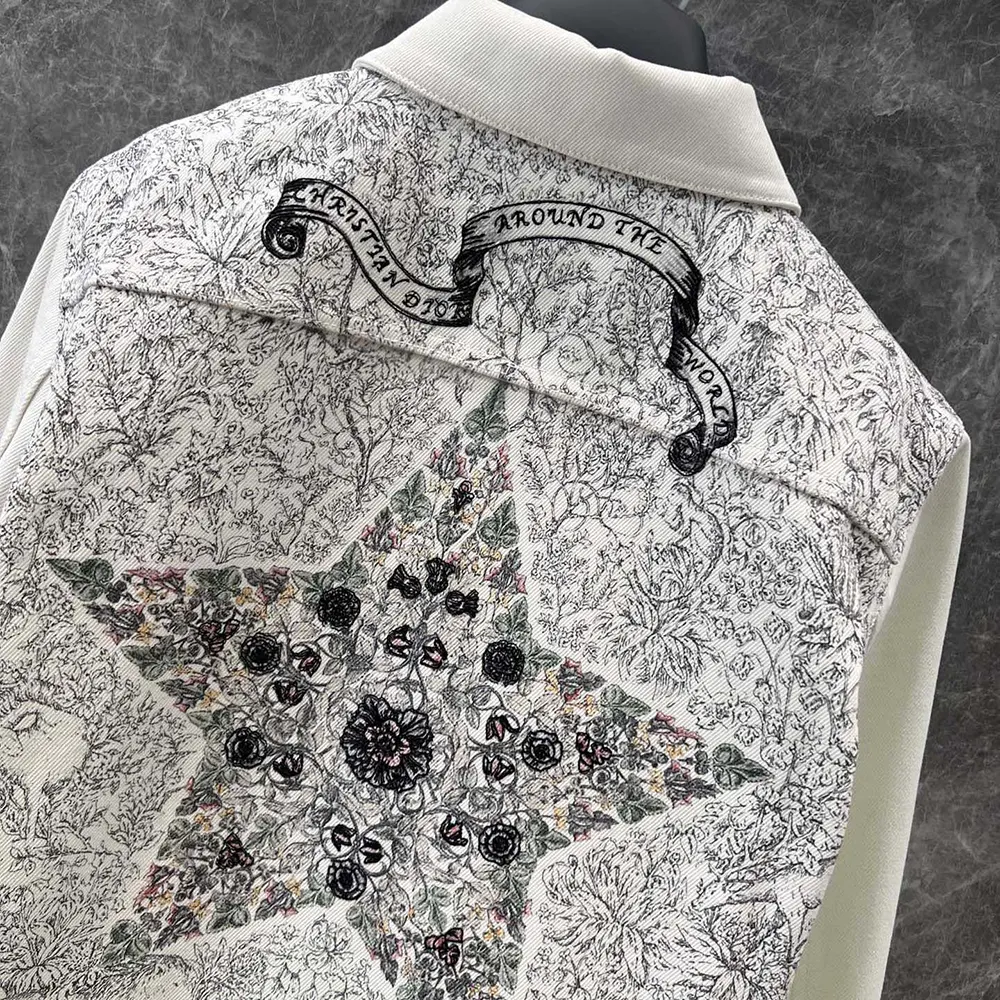 Dior Women Jacket White Cotton Denim with Gold-Tone Dior Around the World Motif - image 5