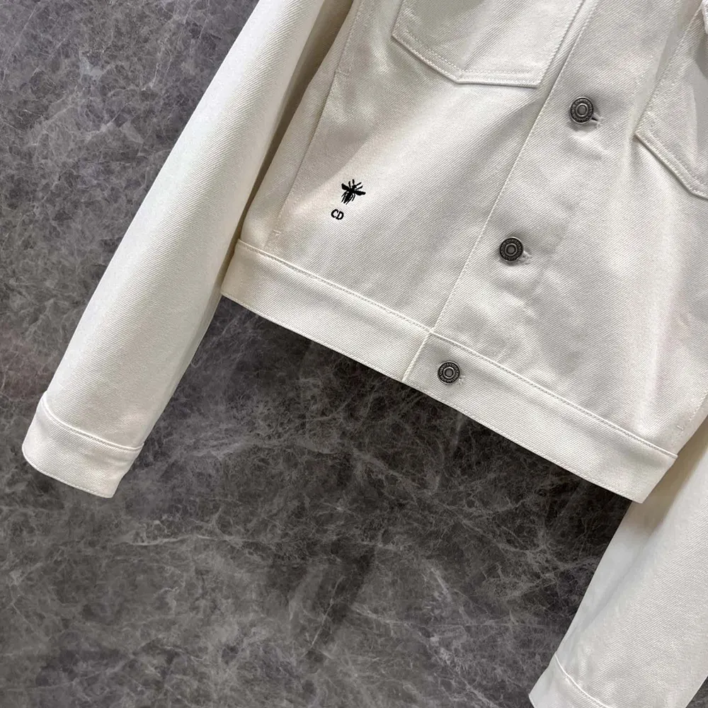 Dior Women Jacket White Cotton Denim with Gold-Tone Dior Around the World Motif - image 7