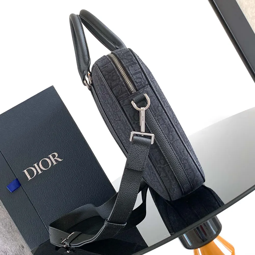 Dior Men Zipped Briefcase Black Dior Oblique Jacquard and Black Grained Calfskin - image 4