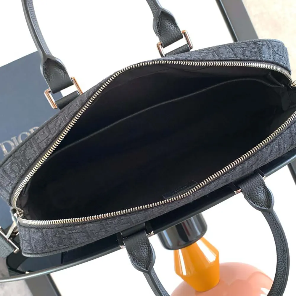 Dior Men Zipped Briefcase Black Dior Oblique Jacquard and Black Grained Calfskin - image 6
