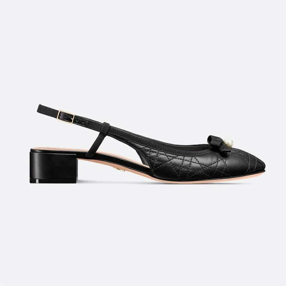 Side view of Dior Women Ballet Slingback Pump Black Quilted Cannage Calfskin