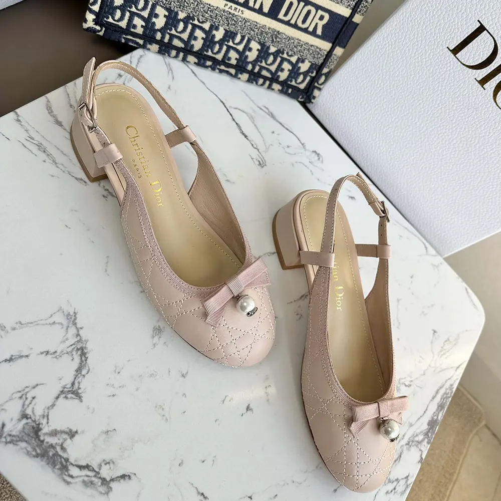 Rear angle showing slingback strap and buckle on Dior Women Ballet Slingback Pump