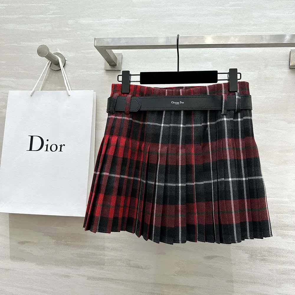 Side detail showing adjustable belt on Dior Women Belted Short Kilt