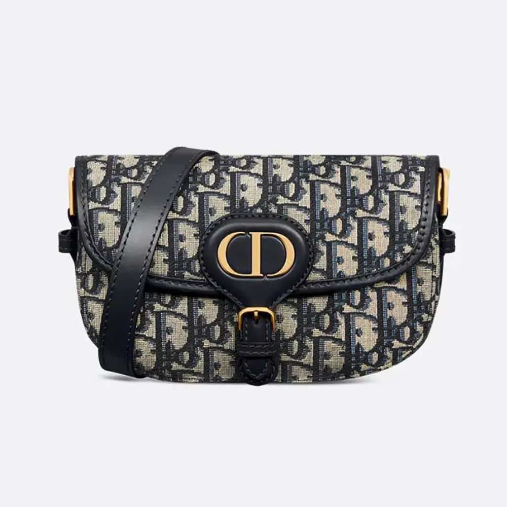 Front view of Dior Women Bobby East-West Bag Blue Dior Oblique Jacquard