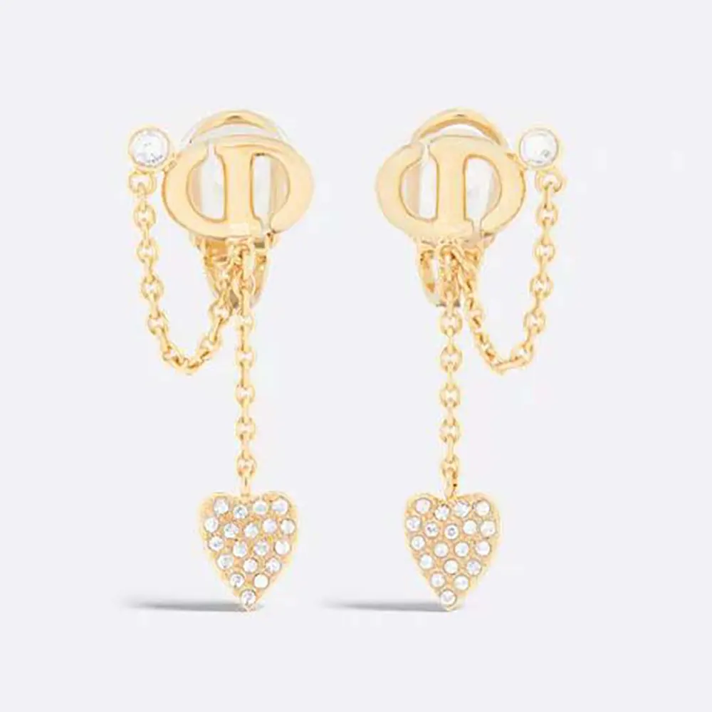 Close-up of Dior Women CD Navy Clip-On Earrings gold-finish metal detail