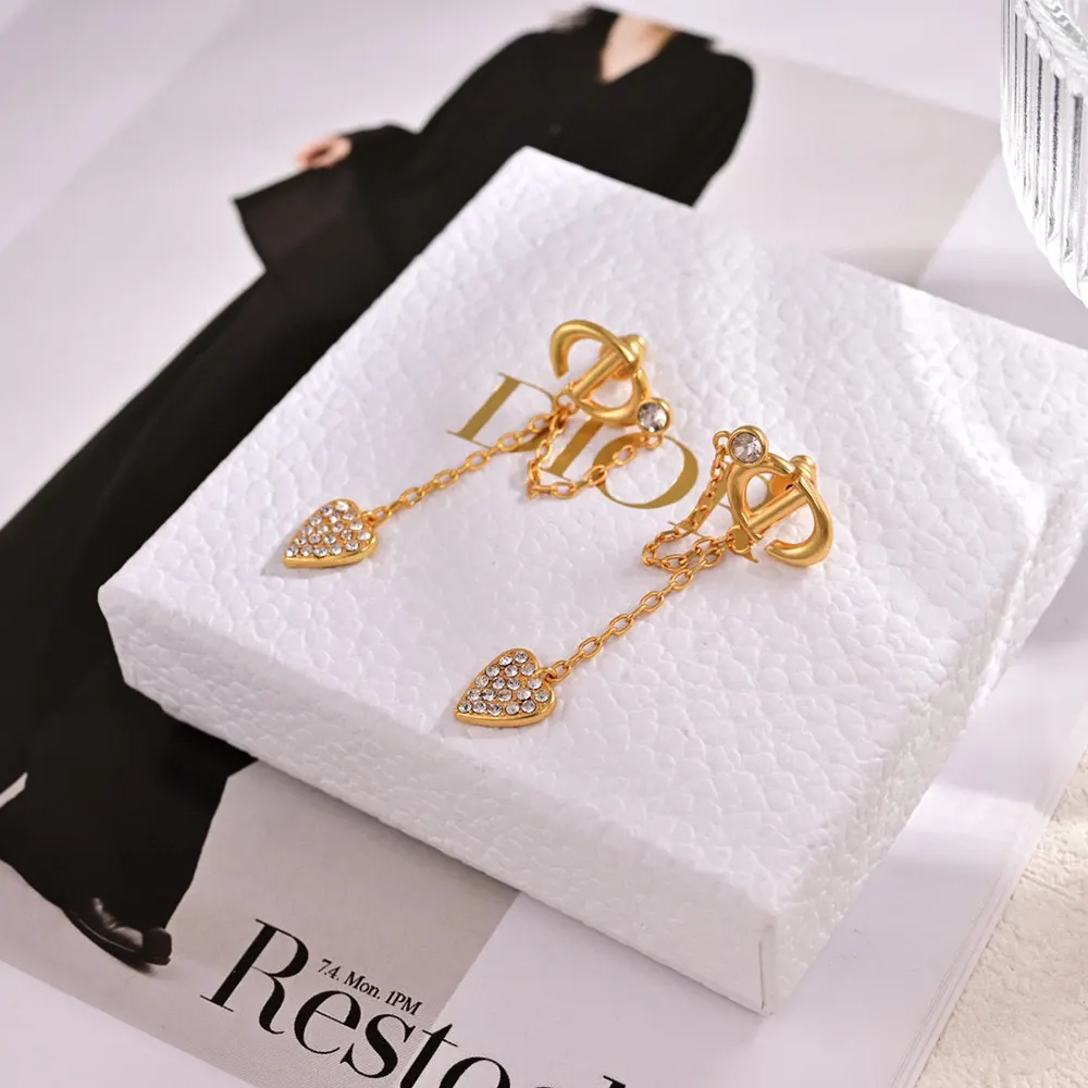 Dior Women CD Navy Clip-On Earrings Gold-Finish Metal and Silver-Tone Crystals - image 5