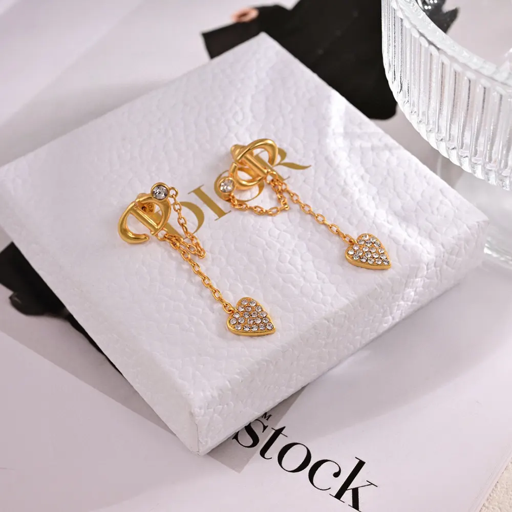 Dior Women CD Navy Clip-On Earrings Gold-Finish Metal and Silver-Tone Crystals - image 4