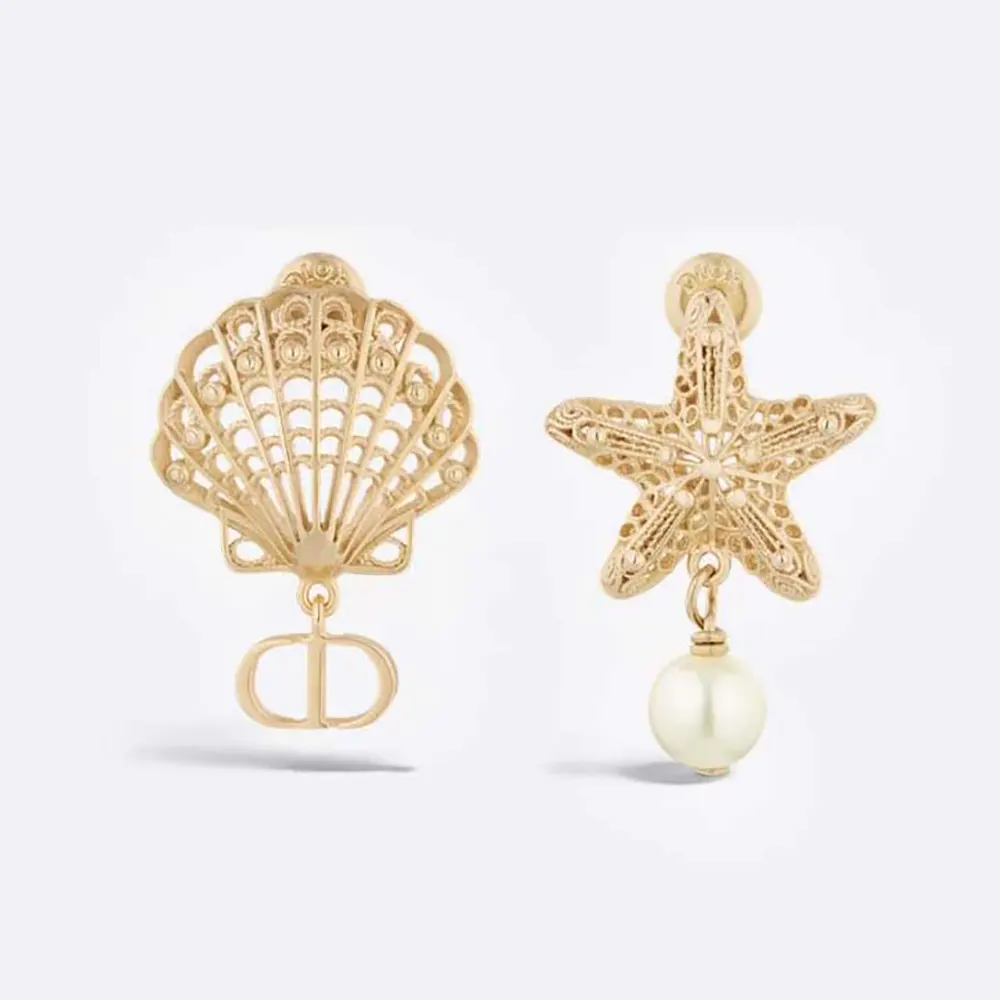 Front view of Dior Women Cabinet de Curiosités Earrings showing gold finish