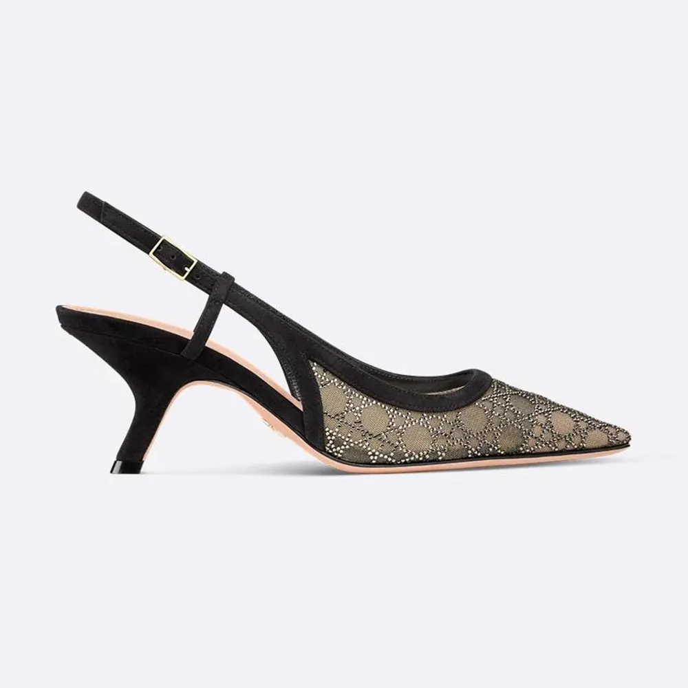 Side view of Dior Women Capture Slingback Pump Transparent Mesh black heel