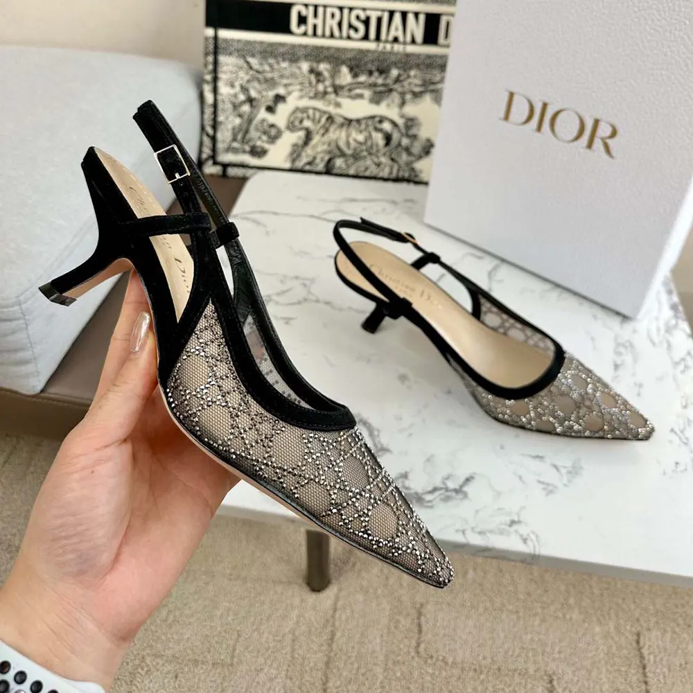 Dior Women Capture Slingback Pump Transparent Mesh with Silver-Tone Strass Cannage Motif - image 4