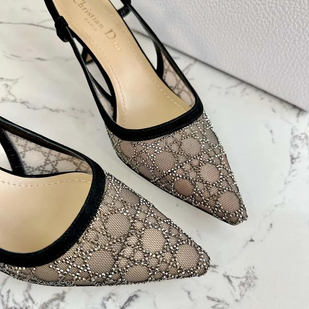 Dior Women Capture Slingback Pump Transparent Mesh with Silver-Tone Strass Cannage Motif - image 6