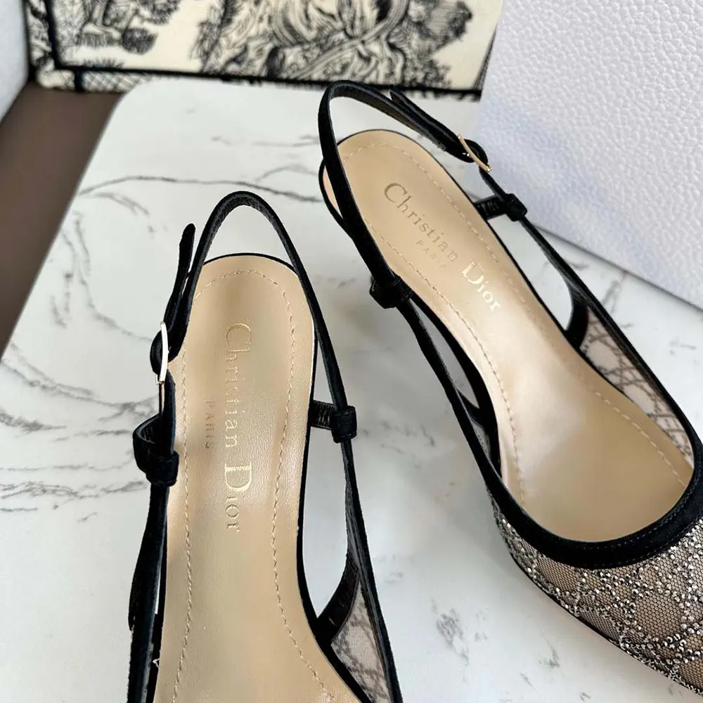 Dior Women Capture Slingback Pump Transparent Mesh with Silver-Tone Strass Cannage Motif - image 8