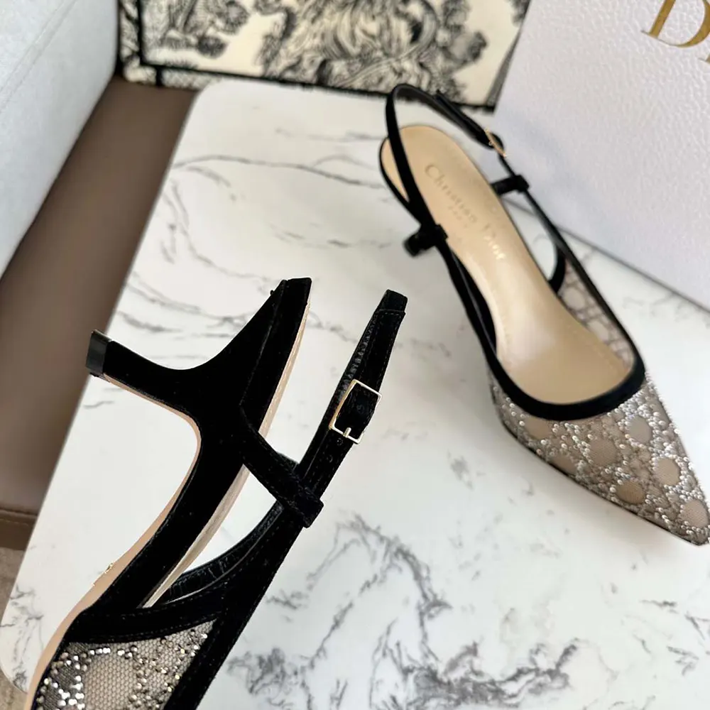 Dior Women Capture Slingback Pump Transparent Mesh with Silver-Tone Strass Cannage Motif - image 7