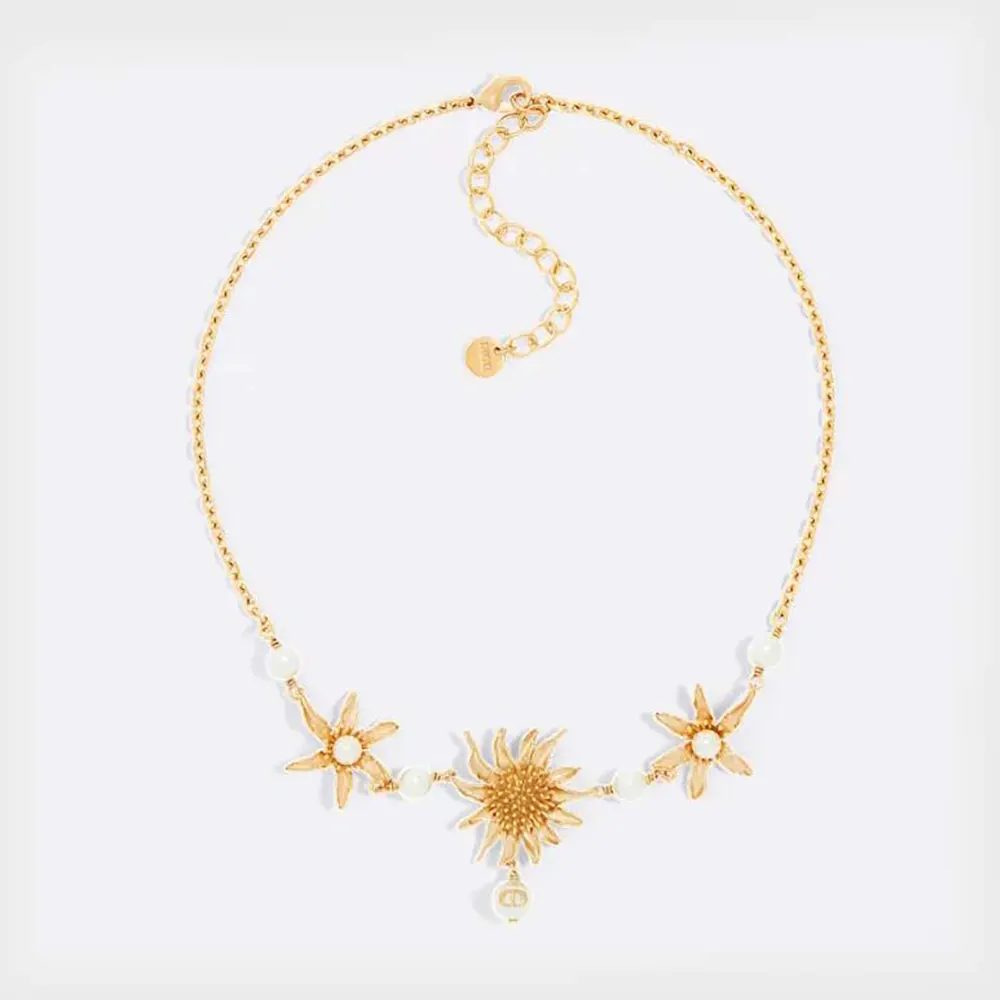 Front view of Dior Women Chardons Short Necklace with gold finish and pearls