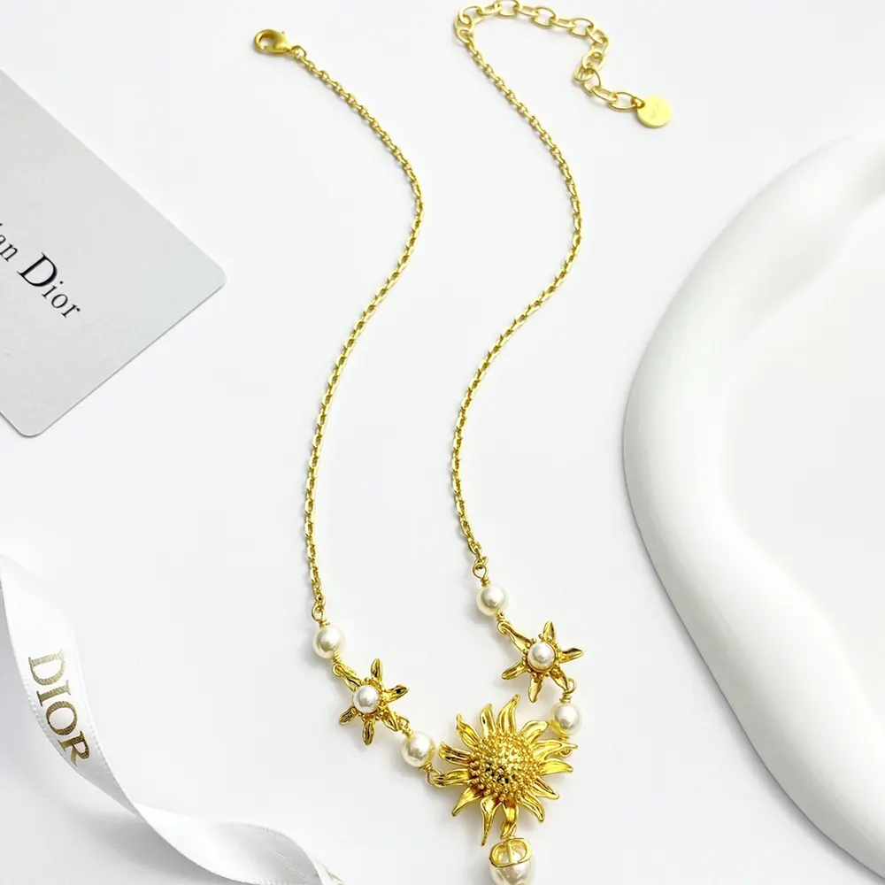Dior Women Chardons Short Necklace Gold-Finish Metal and White Resin Pearls - image 5