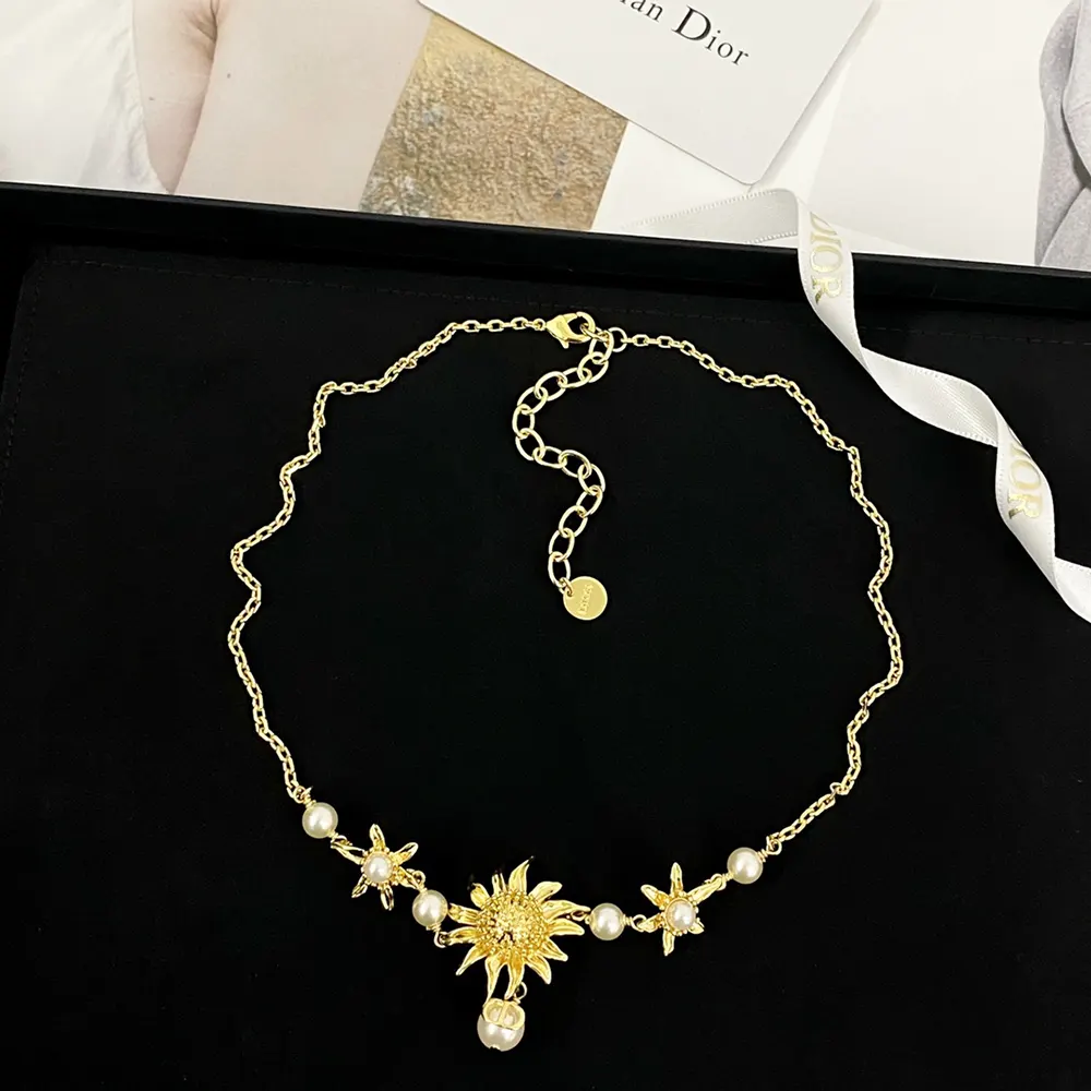 Side angle showing clasp and floral accents on Dior Women Chardons Short Necklace