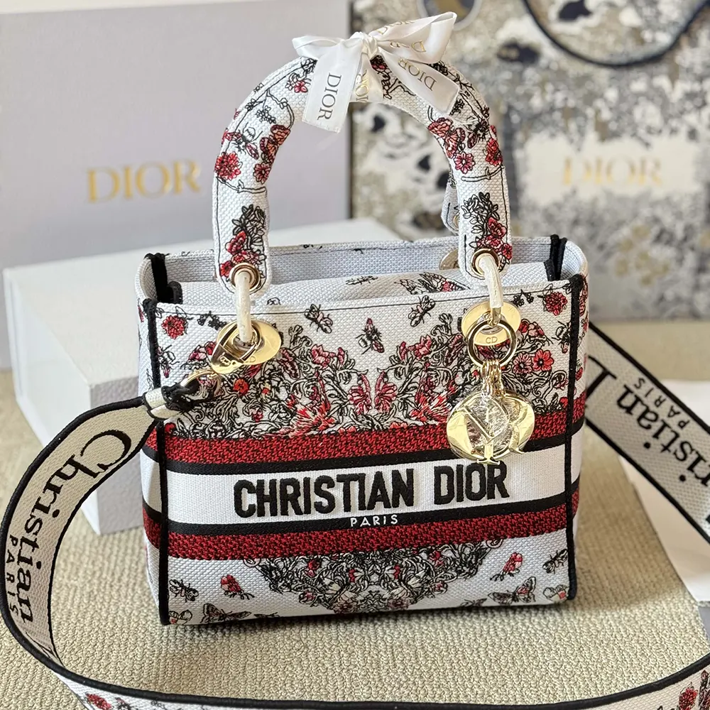Dior Women Dioramour Medium Lady D-Lite Bag White Embroidery - image 4