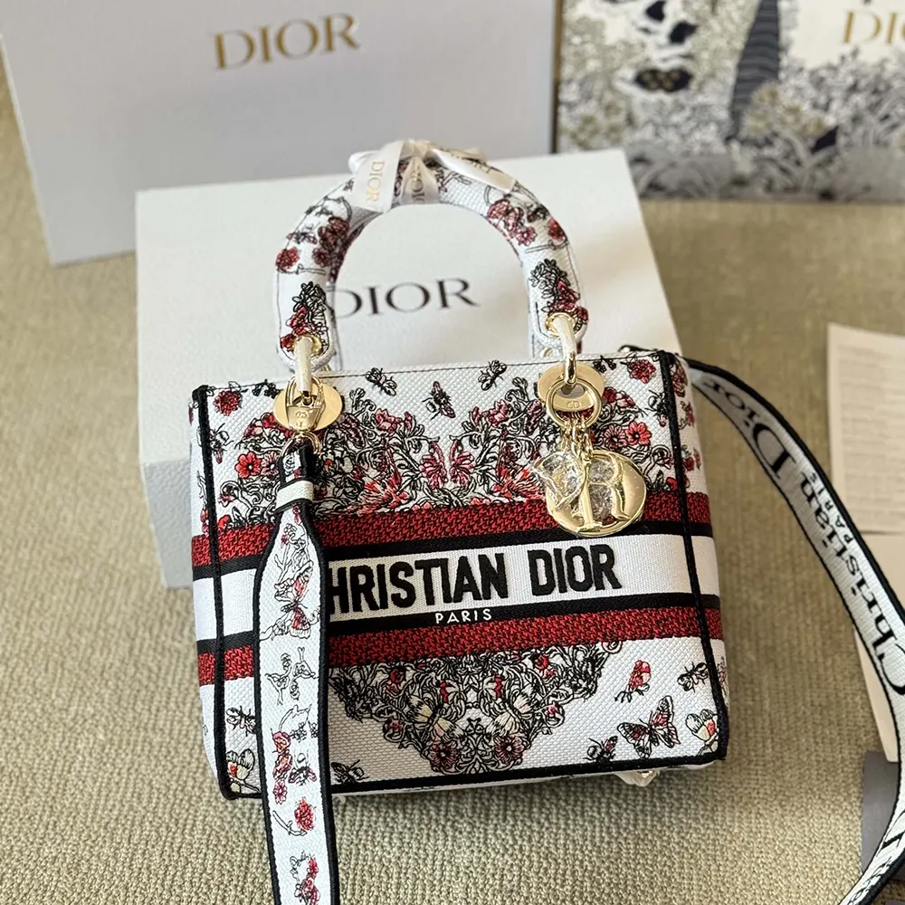 Dior Women Dioramour Medium Lady D-Lite Bag White Embroidery - image 5