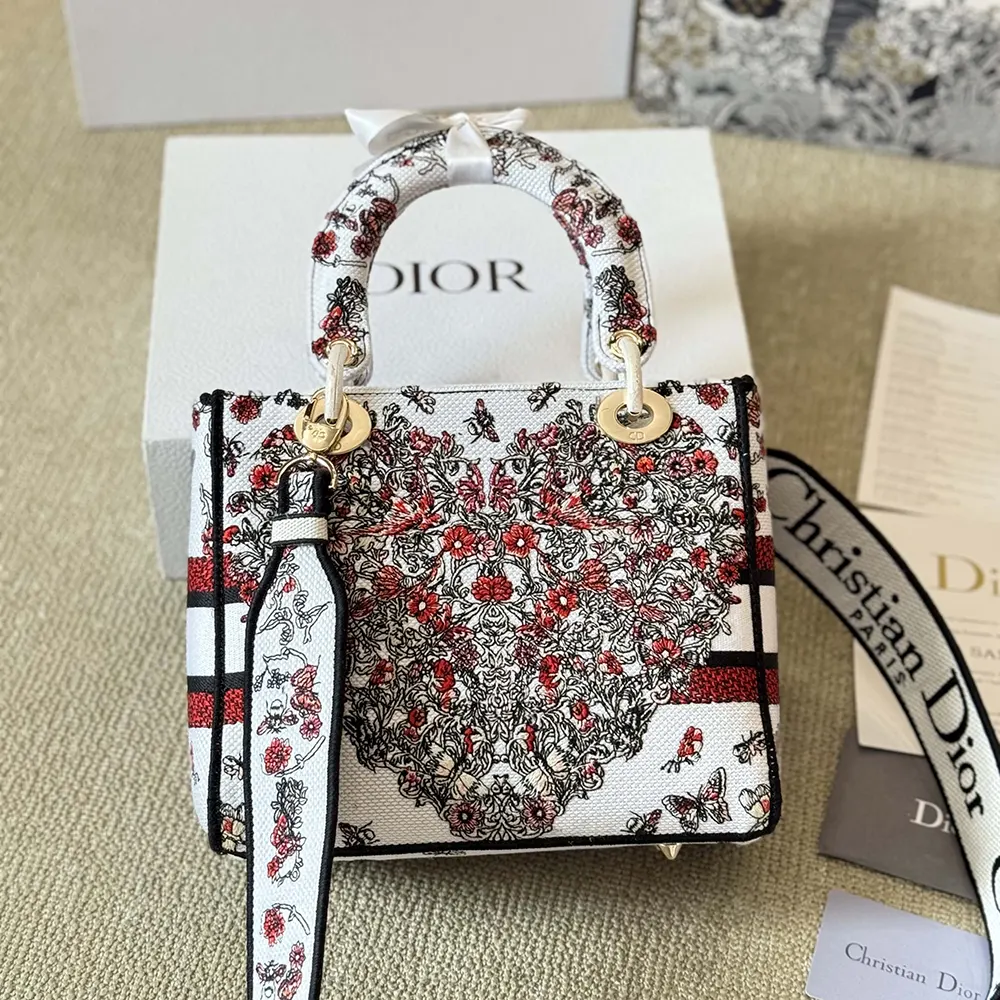Dior Women Dioramour Medium Lady D-Lite Bag White Embroidery - image 6