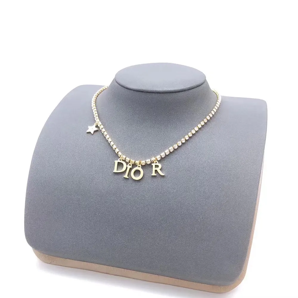 Close-up detail of silver-tone crystals on Dior Women Dio(r)evolution Necklace