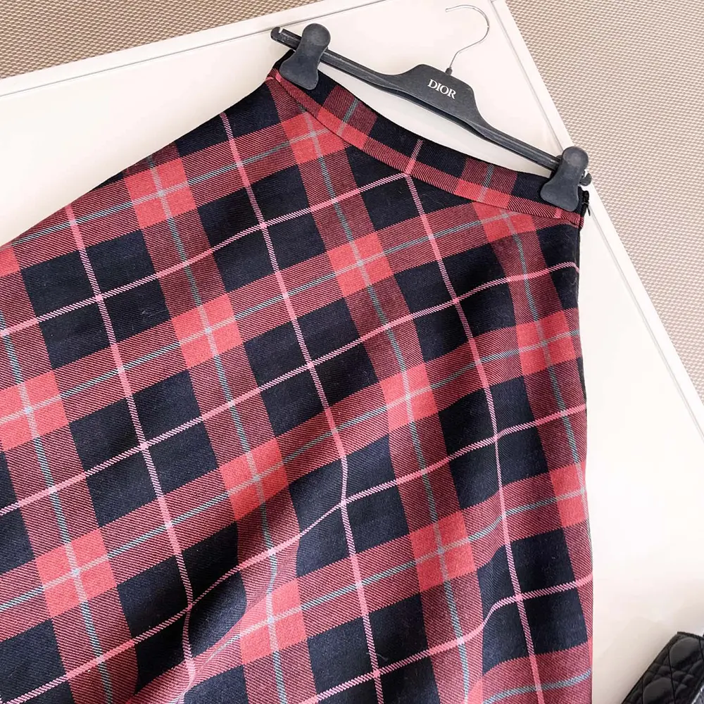Dior Women Flared Mid-Length Skirt Pink Gray and White Check’n’Dior Virgin Wool - image 7