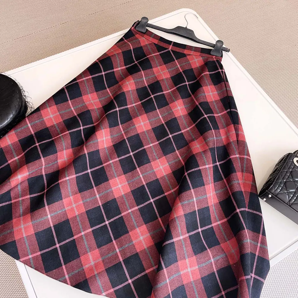 Dior Women Flared Mid-Length Skirt Pink Gray and White Check’n’Dior Virgin Wool - image 4