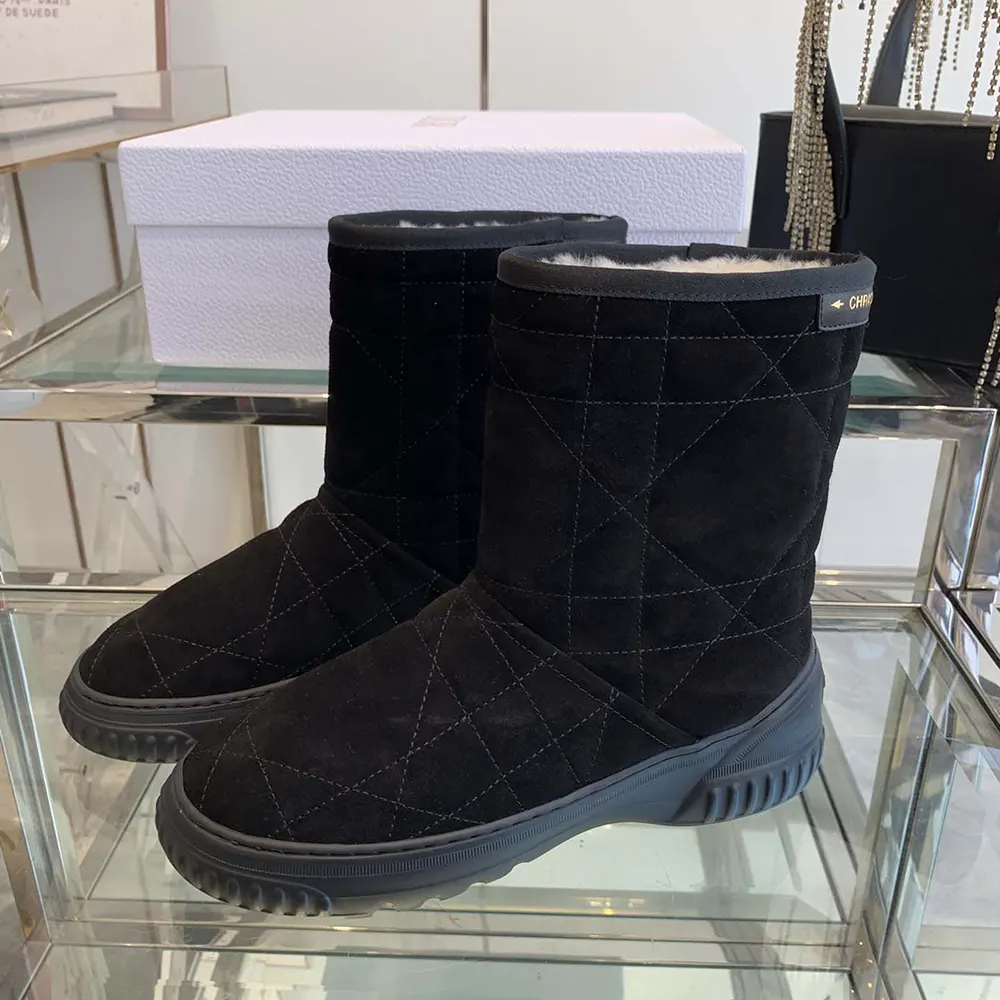 Dior Women Frost Ankle Boot Black Cannage Suede and Ecru Lambskin Shearling - image 6