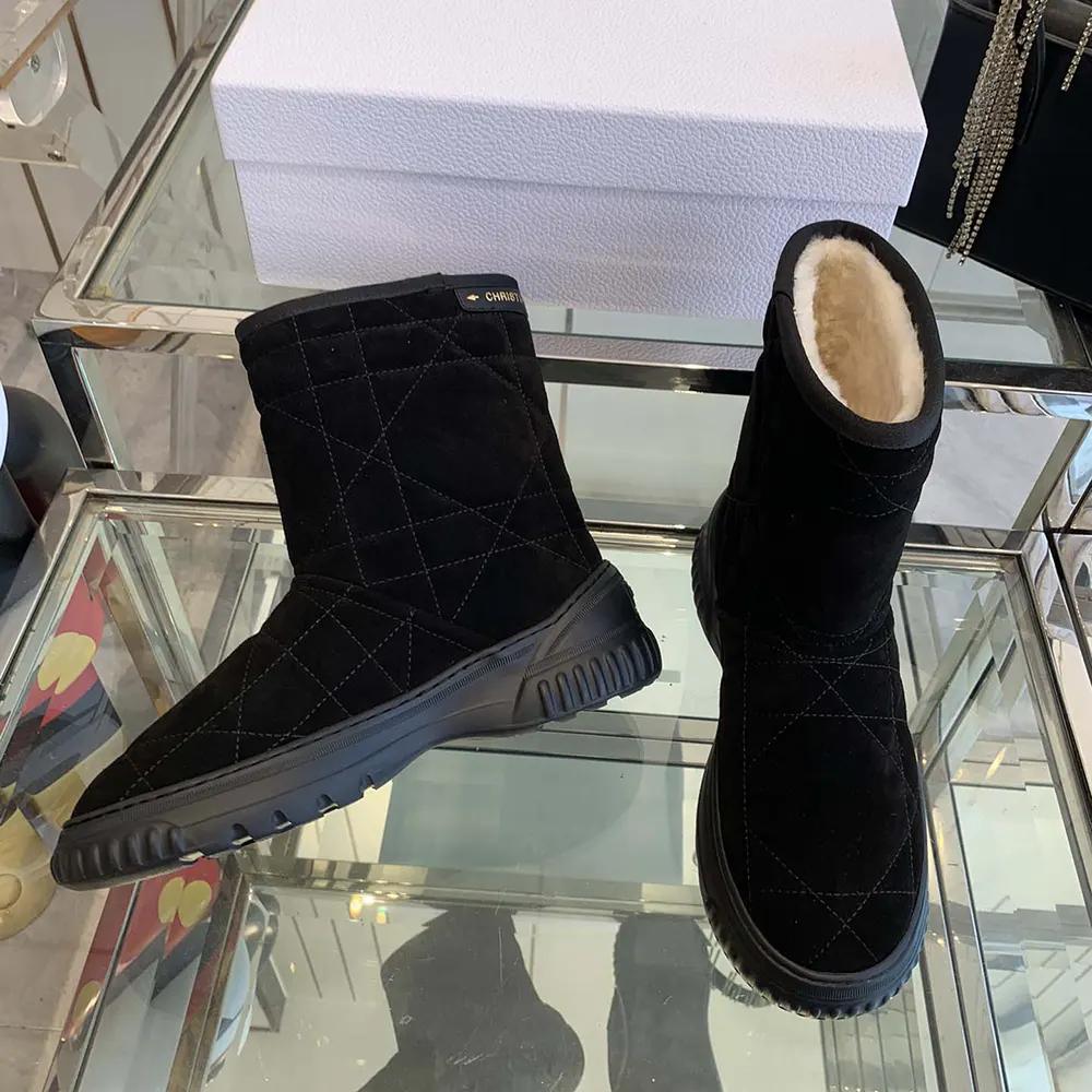 Dior Women Frost Ankle Boot Black Cannage Suede and Ecru Lambskin Shearling - image 4