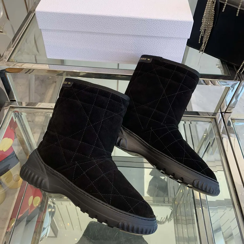 Dior Women Frost Ankle Boot Black Cannage Suede and Ecru Lambskin Shearling - image 5