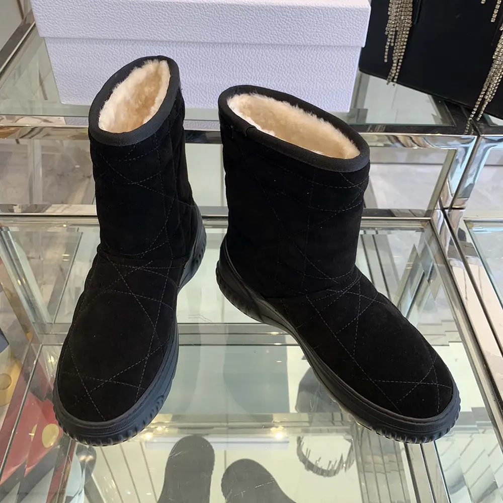 Top angle showing texture of Dior Women Frost Ankle Boot suede and lining