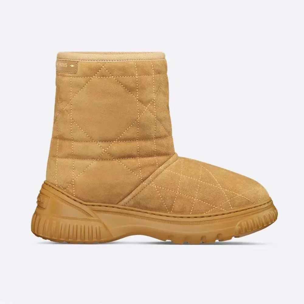 Side view of Dior Women Frost Ankle Boot camel suede and shearling