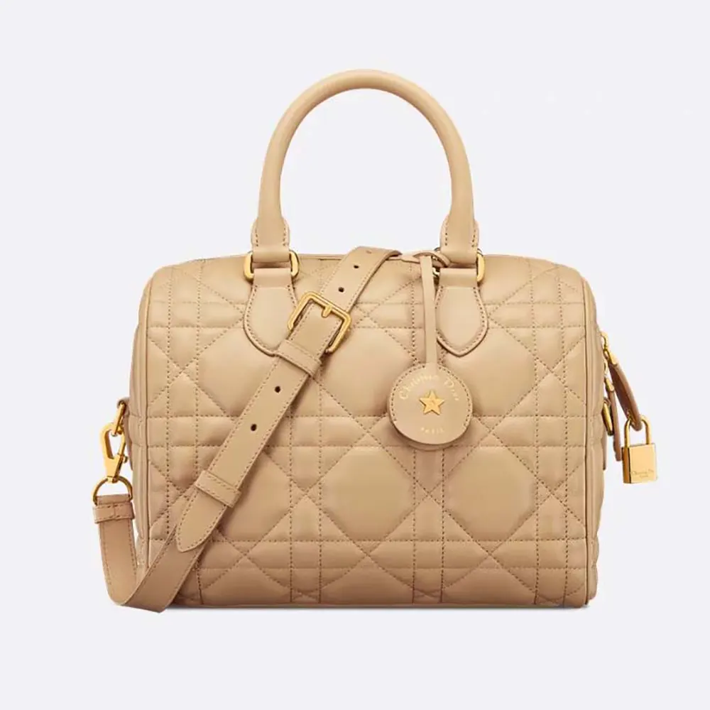 Front view of Dior Women Groove 25 Bag Biscuit Macrocannage Calfskin