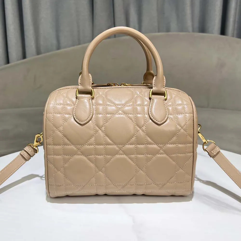 Side profile showing silhouette of Dior Women Groove 25 Bag Biscuit
