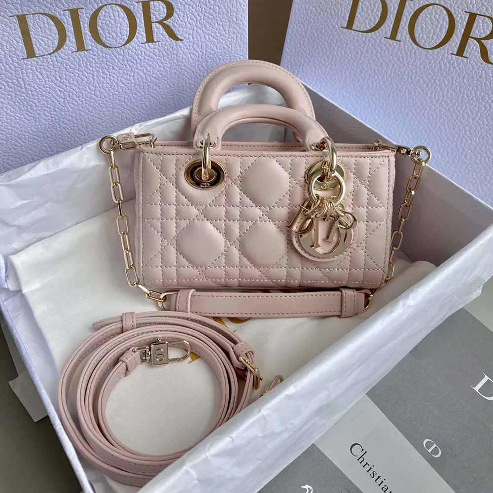Close-up of silver CD hardware on Dior Women Lady D-Joy Micro Bag