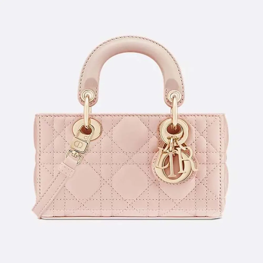 Front view of Dior Women Lady D-Joy Micro Bag Powder Pink Cannage Lambskin