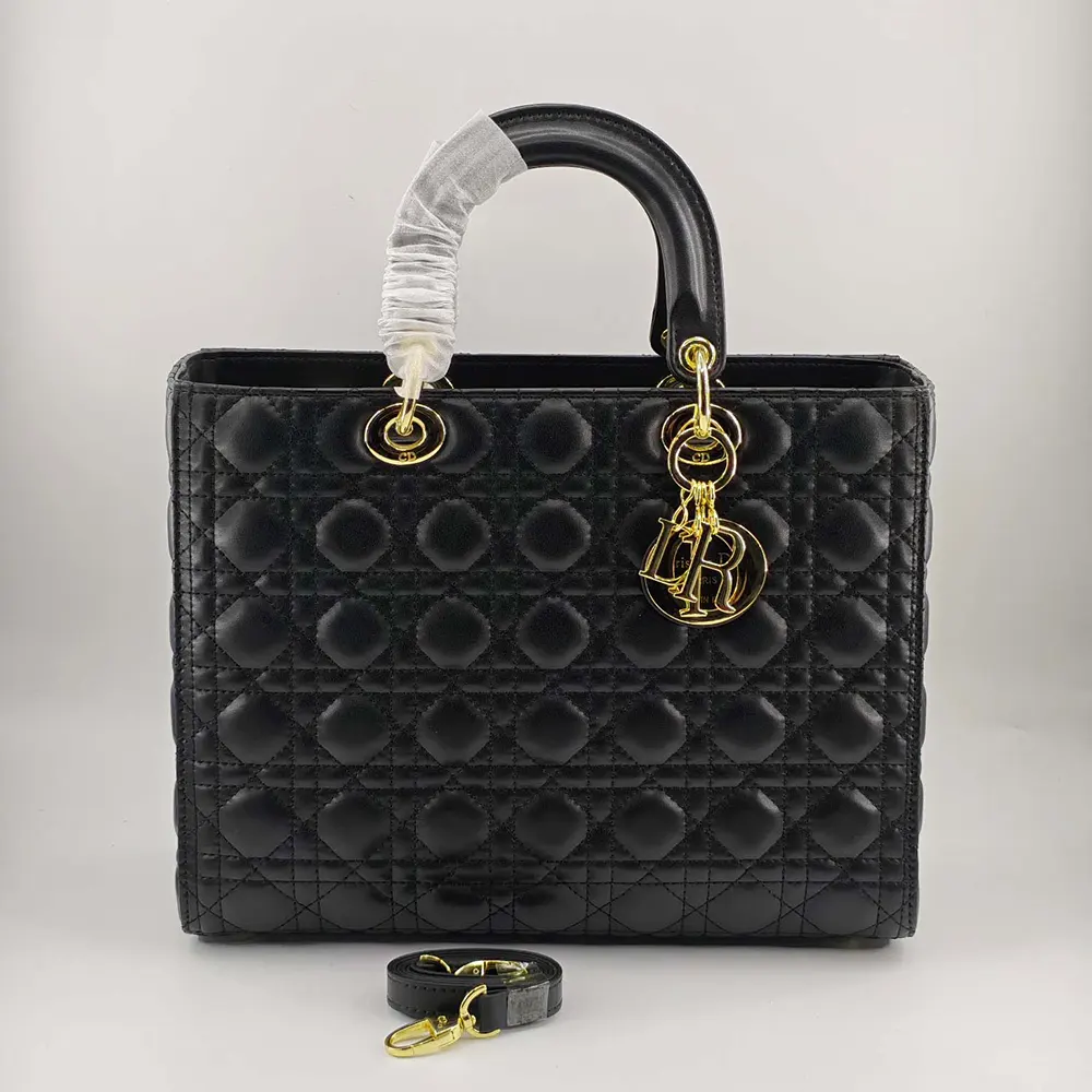 Close-up of quilted cannage detail on Dior Women Large Lady Dior Bag