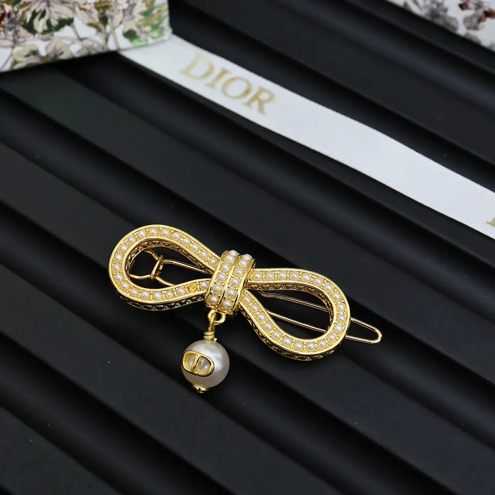 Dior Women Le Nœud de Dior Barrette Champagne-Finish Metal with a White Resin Pearl - image 6