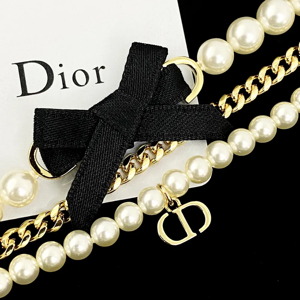 Dior Women Le Nœud de Dior Bracelet Gold-Finish Metal with White Resin Pearls and Black Satin - image 6