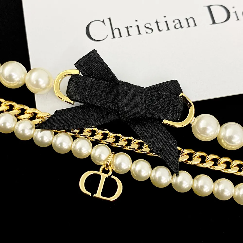 Dior Women Le Nœud de Dior Bracelet Gold-Finish Metal with White Resin Pearls and Black Satin - image 5