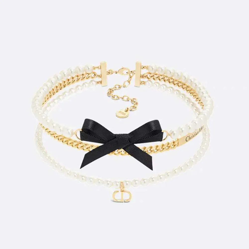 Front view of Dior Women Le Nœud de Dior Choker Gold-Finish Metal